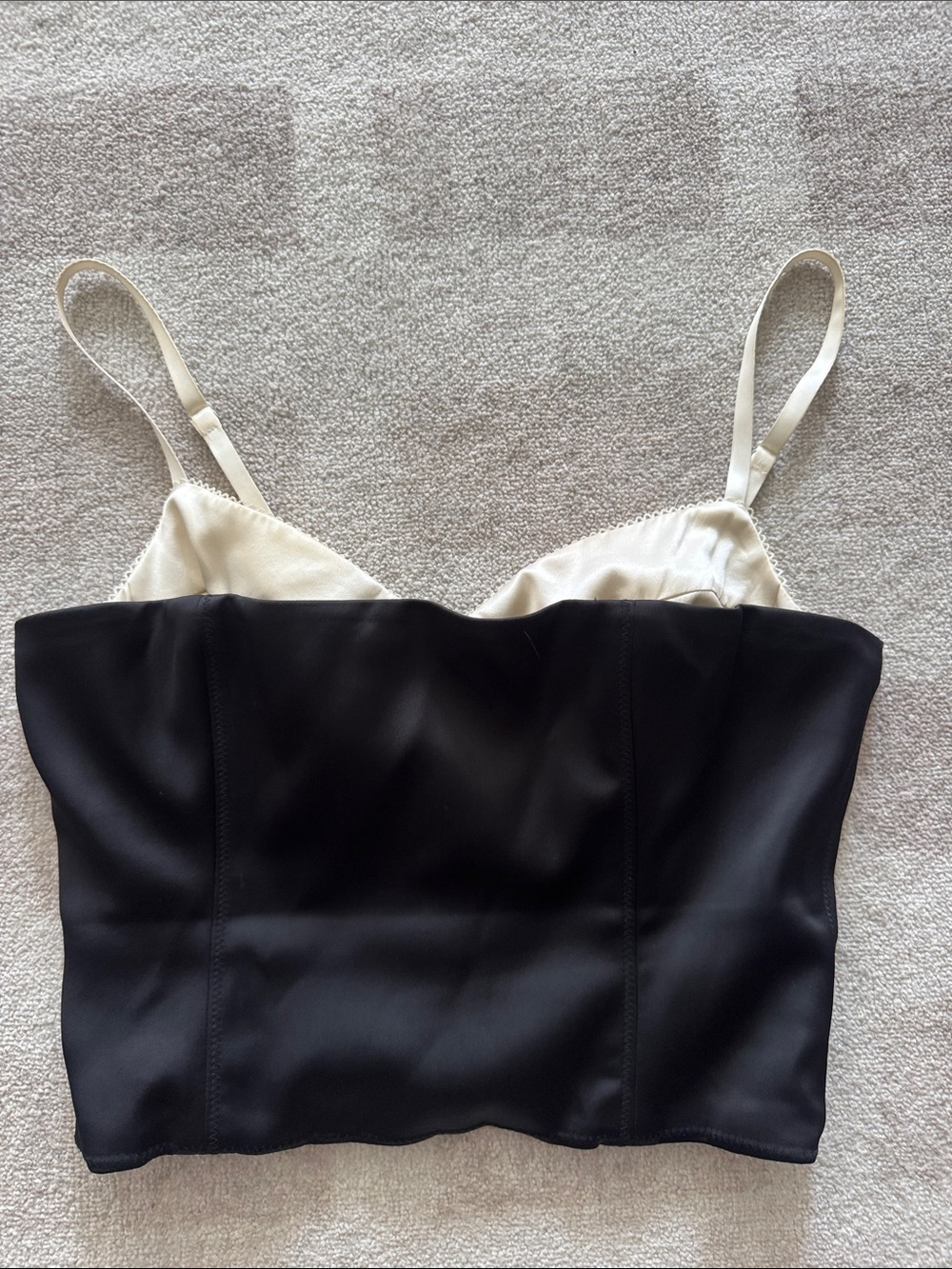 TEN Aritzia Two-Tone Satin Bandeau Camisole in Black and Cream
